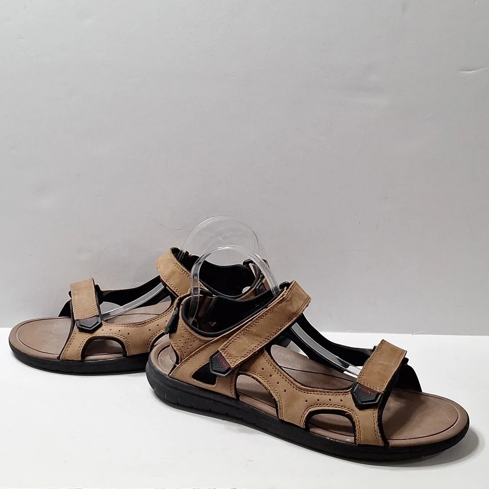 Vionic Men's Tan Neil Backstrap Hook & Loop Nubuck Leather Sport Sandasl Size 12